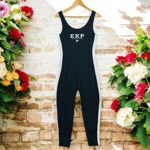 Epress Tricot Vintage Y2K Side Stripe Scoopneck Gym Athletic Onesie Jumpsuit SM